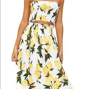 Two piece lemon tube top and skirt combo